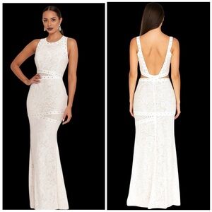 Elegant New - BCBGMaxAzria Off White “Dominique” Lace Studded  Maxi Length Dress